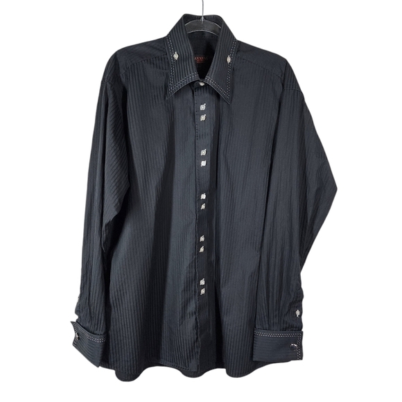 AXXESS PIN STRIPE BUTTON DOWN SHIRT WITH CUFF LINKS - Picture 4 of 11